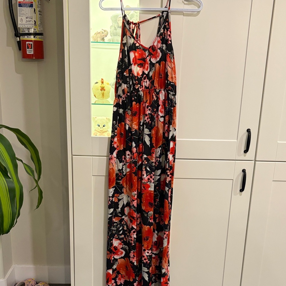 white birch Black Maxi Dress with Red & Pink Floral Print - Picture 1 of 3